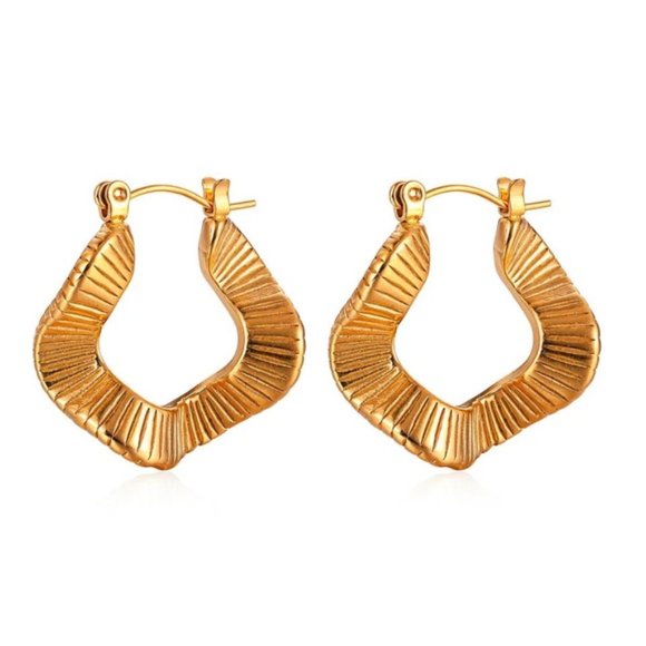 18k Gold Plated Fold Geometric Classic Twist Hoop Earrings - Picture 3 of 11